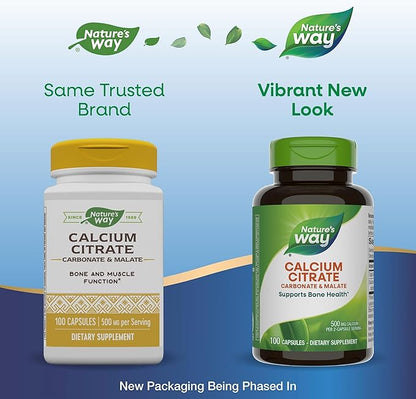 Citrato de Calcio 500mg de Nature's Way  | Contribuye a fortalecer los huesos y las articulaciones | 100 cápsulas veganas