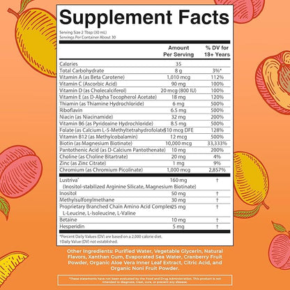 Multivitamínico Líquido con Lustriva para Mujeres de Mary Ruth's | Crecimiento Capilar y Cuidado de la Piel | 887 ml Sabor Melocotón - Mango