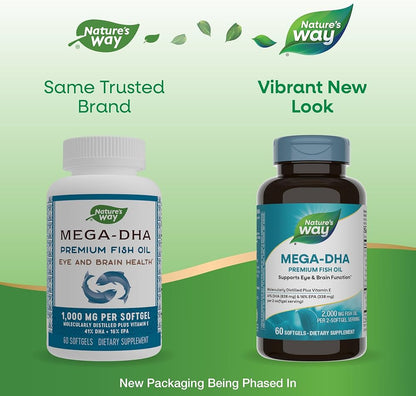 Mega DHA 1.000mg Omega 3 de Nature's Way | Apoya y promueve la función cognitiva y ocular | 60 cápsulas blandas