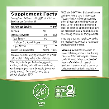 Glicinato de Hierro Líquido 18mg de Nature's Way  | Contribuye a aumentar la energía y reduce la fatiga | 480ml, 32 servicios