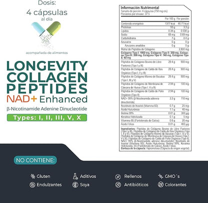 Péptidos de Colágeno + NAD+ 3400 mg Eternal Nutrion | Bienestar general | 300 cápsulas