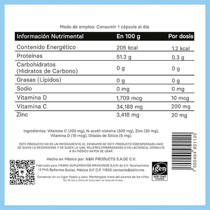 N-acetil-cisteína Zinc Vitamina C Vitamina D 765mg Wellaid 01 Abitü | Refuerza el Sistema Inmunológico | 30 cápsulas veganas