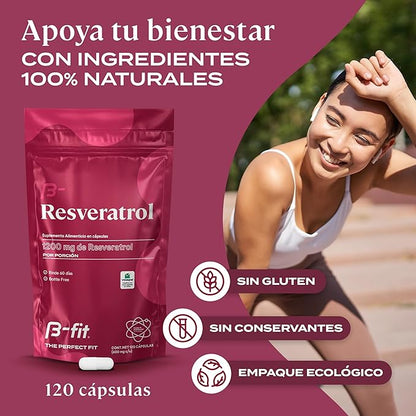 Resveratrol B-fit 1200 mg | Apoya defensa antioxidante, bienestar celular | 120 cápsulas