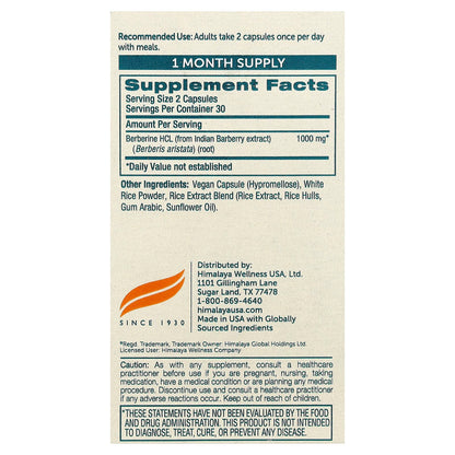 Berberina 1000 mg Himalaya | Apoyo Metabólico | 60 Cápsulas