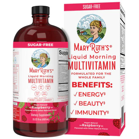 Vitaminas Complejo B, C,D,A - Multivitamínico Matutino de Mary Ruth's | Apoya la energía, el sistema inmunológico y el bienestar general | Líquidos 946 y 450ml Sabor Ponche de Frutas y Frambuesa