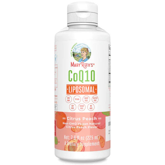 Coenzima Q10 Liposomal 75mg, 5ml por porción de Mary Ruth's | Apoyo Cardiovascular y Antioxidante | Líquido de 225ml Sabor Melocotón Cítrico