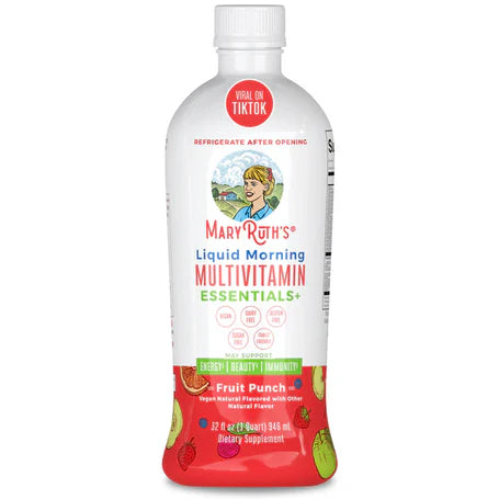 Vitaminas Complejo B, C,D,A - Multivitamínico Matutino de Mary Ruth's | Apoya la energía, el sistema inmunológico y el bienestar general | Líquidos 946 y 450ml Sabor Ponche de Frutas y Frambuesa