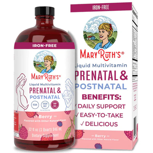 Multivitamínico 30ml por porción Prenatal y Postnatal de Mary Ruth's | ayuda en el desarrollo fetal, la inmunidad materna, y la recuperación tras el nacimiento | Líquido de 946ml