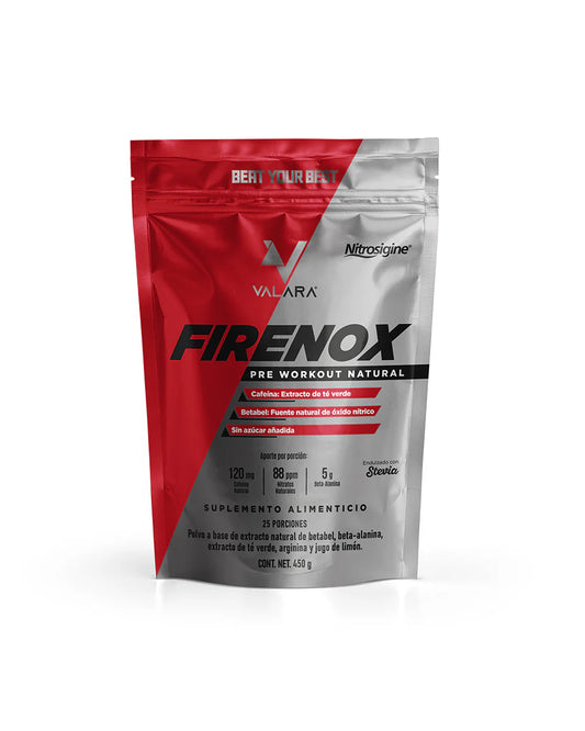 Extracto de Betabel, Beta-alanina y Té verde 18g FireNox Valara de 450g  | Pre Entrenamiento y Energía Natural | 25 Porciones