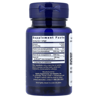 Super Vitamina K1 + K2 2600mcg de Life Extension | Apoyo del Sistema Cardiovascular y Óseo | 90 cápsulas blandas