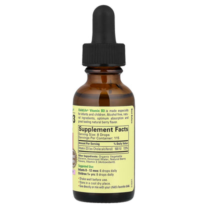 Vitamina D3 Líquida 500UI de Child'Life | Fortalece los huesos y Apoya el Sistema Inmunológico | Gotero de 30ml Sabor a Bayas