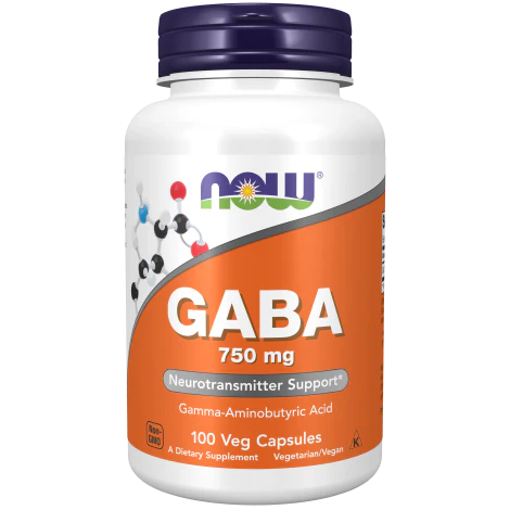 Ácido Gamma-Aminobutírico 750 mg - NOW Foods | Apoyo para la Relajación y el Equilibrio del Sistema Nervioso | 100 y 200 Cápsulas Vegetales