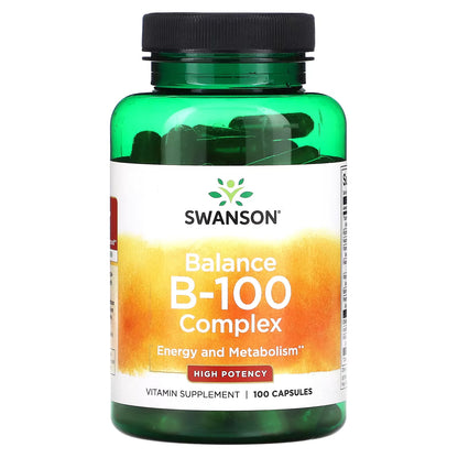 Vitaminas del complejo B + Colina + Inositol + PABA de Swanson | Promueve un metabolismo saludable con energía y vitalidad | 100 cápsulas vegetales