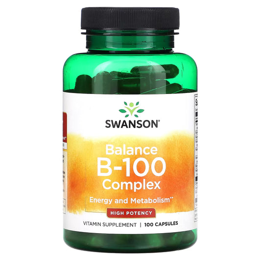 Vitaminas del complejo B + Colina + Inositol + PABA de Swanson | Promueve un metabolismo saludable con energía y vitalidad | 100 cápsulas vegetales