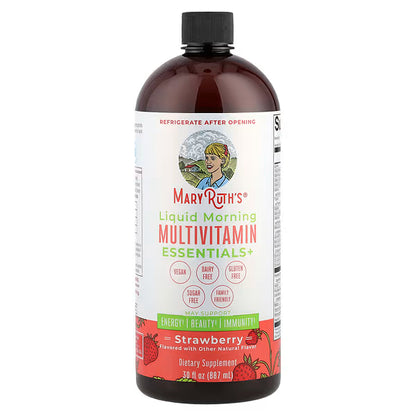 Vitaminas Complejo B, C,D,A - Multivitamínico Matutino de Mary Ruth's | Apoya la energía, el sistema inmunológico y el bienestar general | Líquidos 946 y 450ml Sabor Ponche de Frutas y Frambuesa