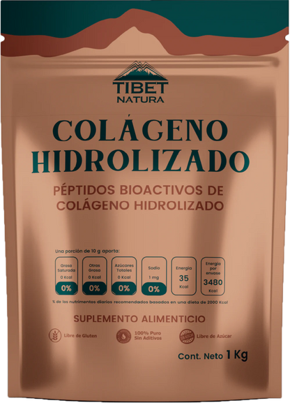 Péptidos Bioactivos de Colágeno Hidrolizado con vitaminas y minerales 10g de Tibet Natura | Fortalece las articulaciones, reduciendo el dolor y la inflamación | Polvo de 1kg sin azúcar y sin gluten