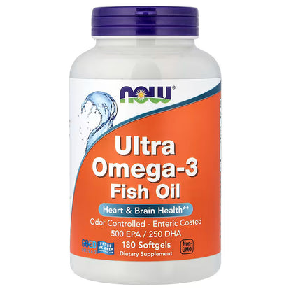 Ultra Omega-3 Fish Oil 500 EPA / 250 DHA de NOW Foods | Funcionamiento cardiovascular, cognitiva y memoria | 180 cápsulas blandas