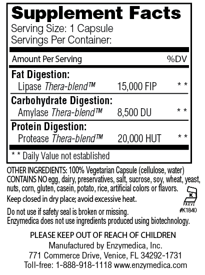 Enzimas Digestivas Lypo Gold de Enzymedica con Lipasa de Alta Potencia para Digestión de Grasas y Apoyo Cardiovascular | 60 Cápsulas Veganas y Kosher
