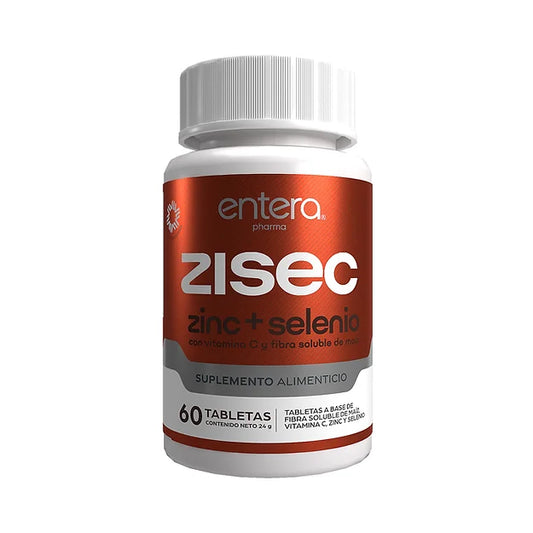 Citrato de Zinc, Selenio de metionina y Vitamina C en una matriz de fibra prebiótica 400mg de Entera Pharma | Apoya la función del sistema inmunológico | 60 tabletas vegetarianas