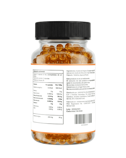 Aceite de Orégano 200 mg 97% Corvacol | Soporte del Sistema Inmunológico | 60 Cápsulas