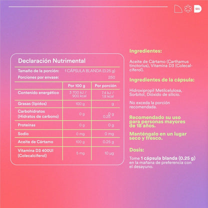 Vitamina D3 400 UI + Aceite de Cártamo 0.25g Activa de WU Nutrition  | Contribuye a fortalecer los huesosy mantener un sistema inmunológico saludable | 250 cápsulas vegetales