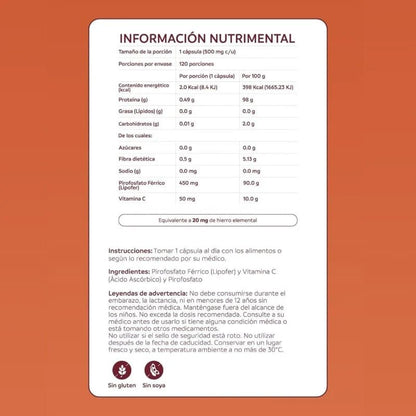Iron Plus con Vitamina C 50mg de NutriADN | Refuerza el sistema inmunológico | 120 cápsulas vegetales