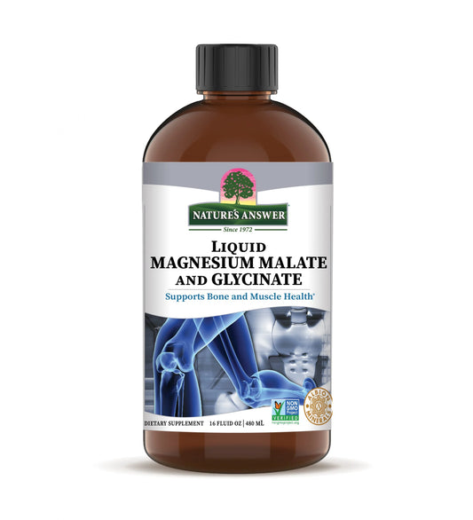 Glicinato y Malato de Magnesio 200mg de Nature's Answer | Favorece la función muscular de todo el organismo y contribuye al metabolismo energético | Líquido de 480ml Sabor Mandarina