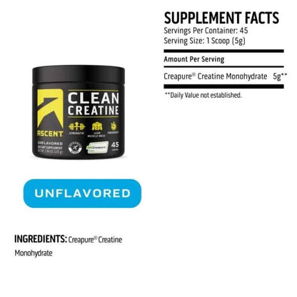 Creatina Clean de Ascent | Creapure | 45 servicios