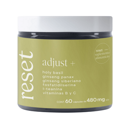 L-Teanina y Ginseng, Adjust+ de Reset | Apoya el manejo del estrés y la calma mental | 60 cápsulas