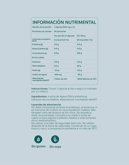 Akkermansia Support de Nutriadn | Microbiota Intestinal | 60 Cápsulas