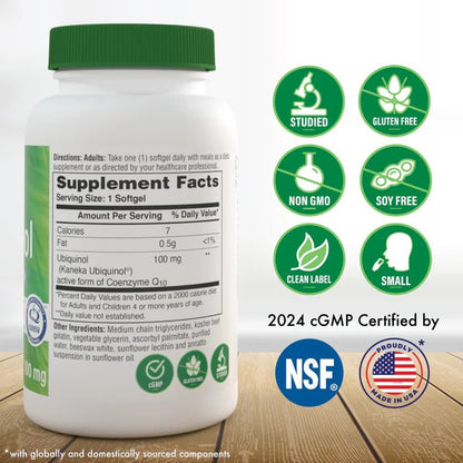 Ubiquinol Coenzima Q10 100 mg Kaneka™  de Health Thru Nutrition | Actúa como antioxidante y energizante celular | 120 cápsulas Blandas