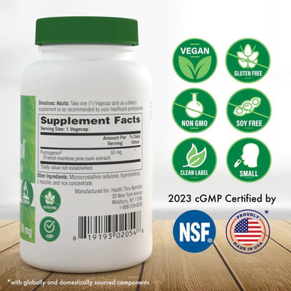 Pycnogenol 50 mg de Health Thru Nutrition | Apoyo articular, Refuerzo inmunológico | 30 cápsulas Blandas