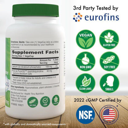 PQQ (Pirroloquinolina quinona) 40 mg de Health Thru Nutrition | Apoyo al sistema inmunológico, antioxidante | 120 y 30 Cápsulas Blandas