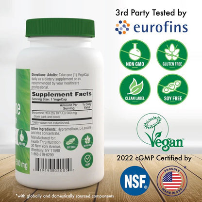 Berberina Fuerza Clínica 500 mg de Health Thru Nutrition | Beneficia la función intestinal, Apoya el metabolismo | 60 cápsulas Blandas