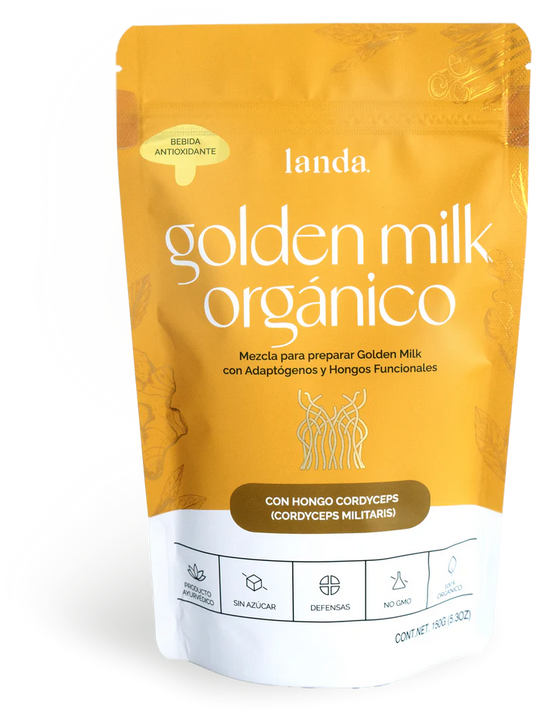 Cúrcuma, Canela, Pimienta, Cordyceps 5g Golden Milk de Landa Adaptógeno | Apoyo Inmune - Digestivo - Antioxidante | Bolsa de 150g - 30 servicios