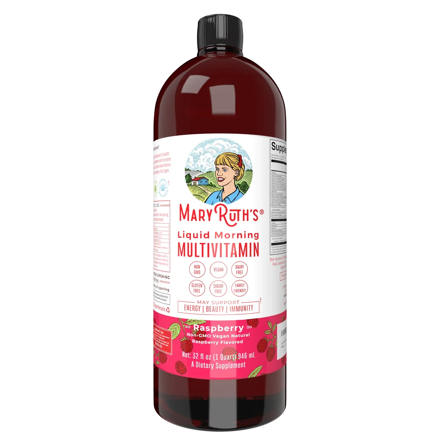 Vitaminas Complejo B, C,D,A - Multivitamínico Matutino de Mary Ruth's | Apoya la energía, el sistema inmunológico y el bienestar general | Líquidos 946 y 450ml Sabor Ponche de Frutas y Frambuesa