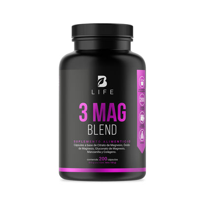 3 Mag Blend | B-Life | Citrato, Óxido y Gluconato de Magnesio | Fortalecimiento Muscular | 200 cápsulas