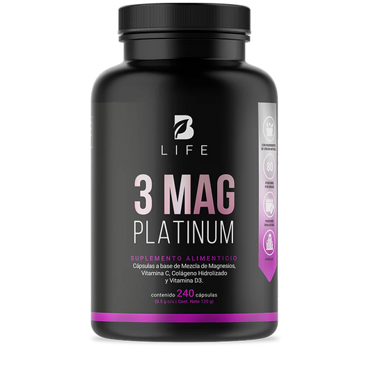 3 Mag Platinum | B-Life | Citrato, Glicinato y Treonato de Magnesio | Función Muscular | 240 cápsulas