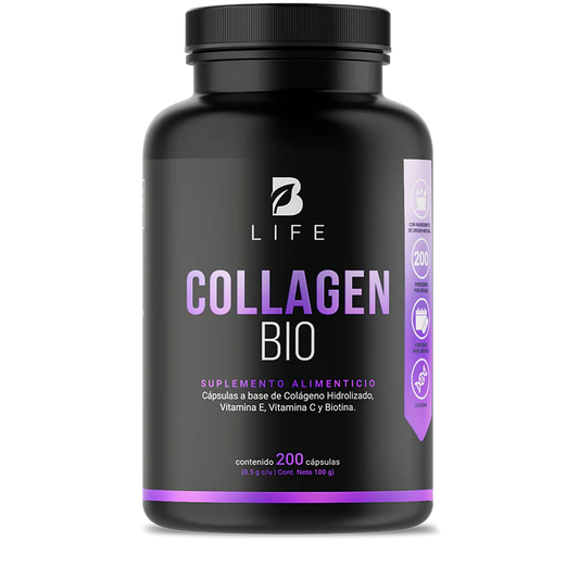 Collagen Bio | B-Life | Colágeno + Biotina | Fortalece Piel, Cabello y Uñas | 200 cápsulas