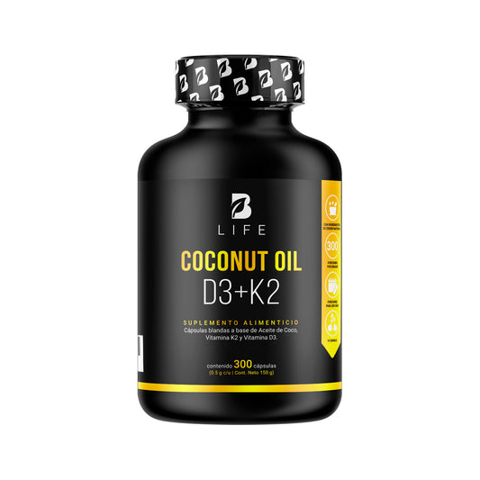 Aceite de Coco + Vitaminas D3 y K2 | B-Life | Apoyo Cardiovascular | 300 cápsulas