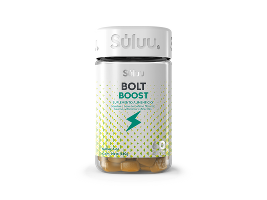 Cafeína natural + Taurina + Vitaminas y Minerales 4g Bolt Boost de Súluu | Aumento del Rendimiento Físico, Potenciando la Energía | 240g en 60 gomitas sabor Aloe