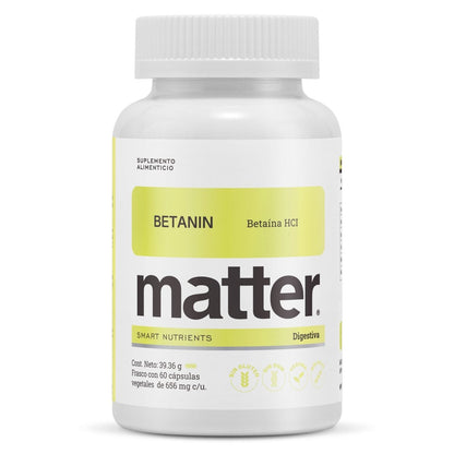 Betaína HCl,  Betanin de Matter | Apoya función digestiva, favorece acidez gástrica adecuada  | 60 cápsulas
