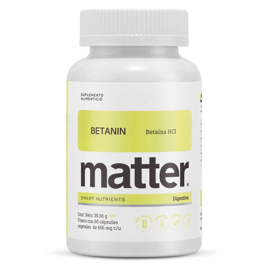 Betaína HCl,  Betanin de Matter | Apoya función digestiva, favorece acidez gástrica adecuada  | 60 cápsulas