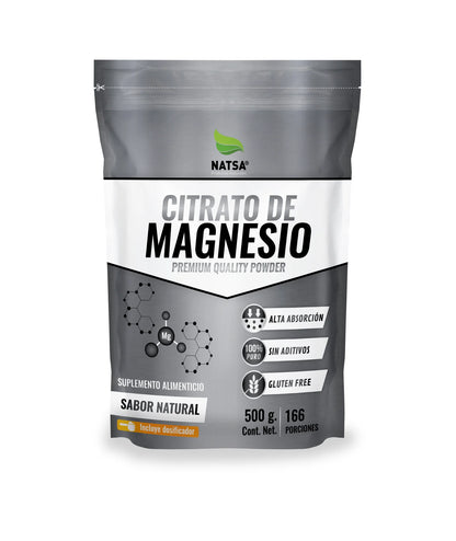 Citrato de Magnesio 3g por porción de Natsa | Fortalecimiento Muscular y Óseo | Presentación en bolsa de 1kg y 500g - Sabor Natural