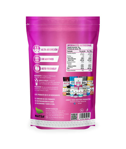 Colágeno Hidrolizado Puro Tipo 1 & 3 - 10g por porción de Natsa | Promueve el fortalecimiento de piel, cabello y uñas | 1kg sin sabor - 100 porciones