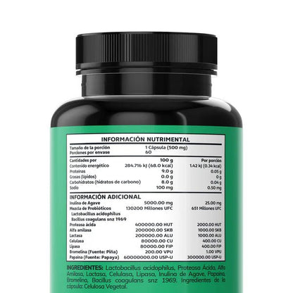 Proteasa, Lactasa, Lipasa, Bromelina, Papaína | Enzimas con probióticos y prebióticos de Beyond Vitamins  | 60 cápsulas veganas