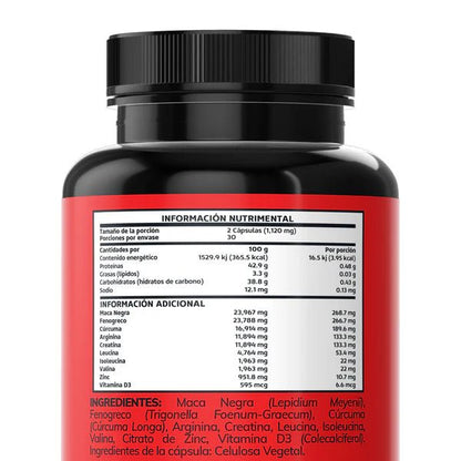 Maca negra, Fenogreco, Creatina, Arginina, Cúrcuma, Zinc y más | TES70 de Beyond Vitamins |60 y 180 cápsulas veganas