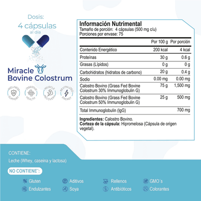 Calostro Bovino 2000 mg Eternal | Apoya la salud  digestiva e intestinal | 300 cápsulas
