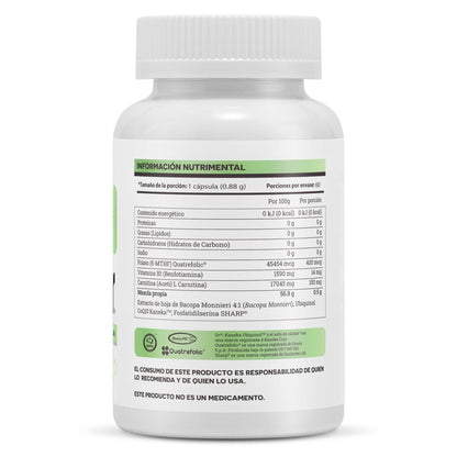 Bacopa + Fosfatidilserina y CoQ10, Brainy de Matter | Favorece la memoria y concentración | 60 cápsulas
