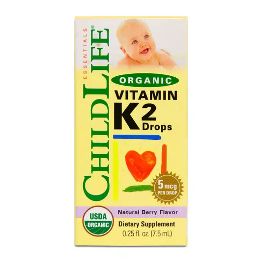 Vitamina K2 Orgánica 5mcg por gota de Child Life | Contribuye al desarrollo y fortalecimiento de los huesos | Liquido de 7.5 ml Sabor Natural a Bayas